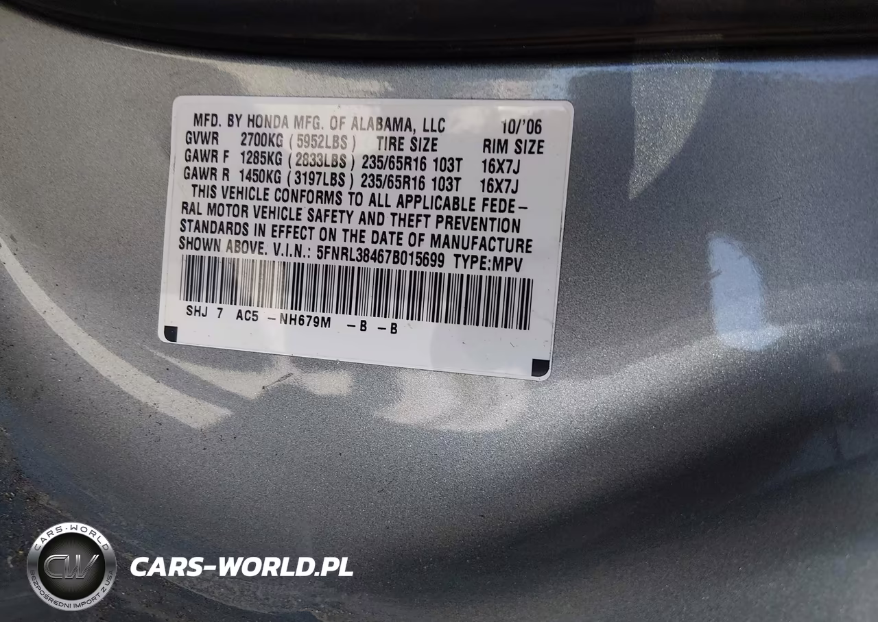 2007 Honda Odyssey Ex VIN:5FNRL38467B015699 - 9