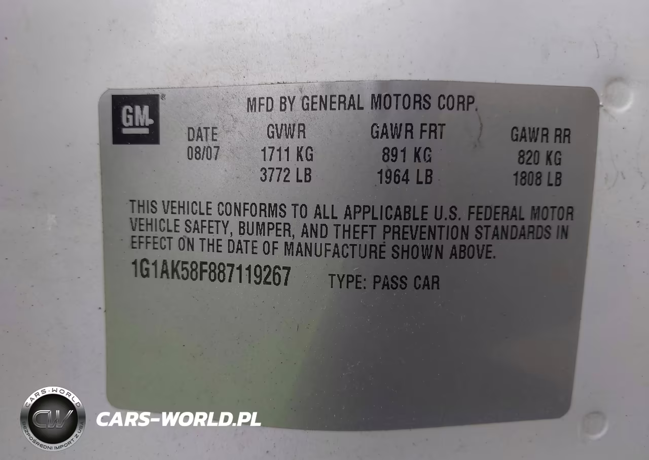 2008 Chevrolet Cobalt Ls VIN:1G1AK58F887119267 - 9