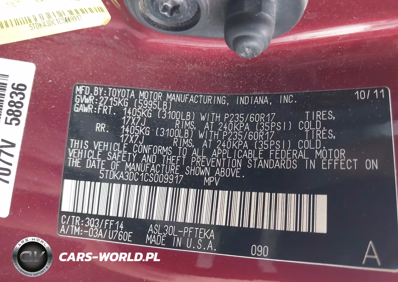 2012 Toyota Sienna Base 7 Passenger VIN:5TDKA3DC1CS009917 - 9