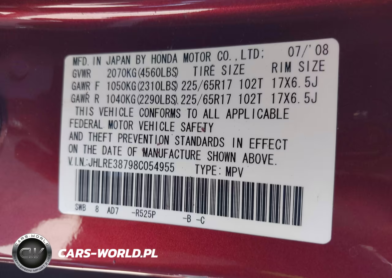 2008 Honda Cr-V Ex-L VIN:JHLRE38798C054955 - 9