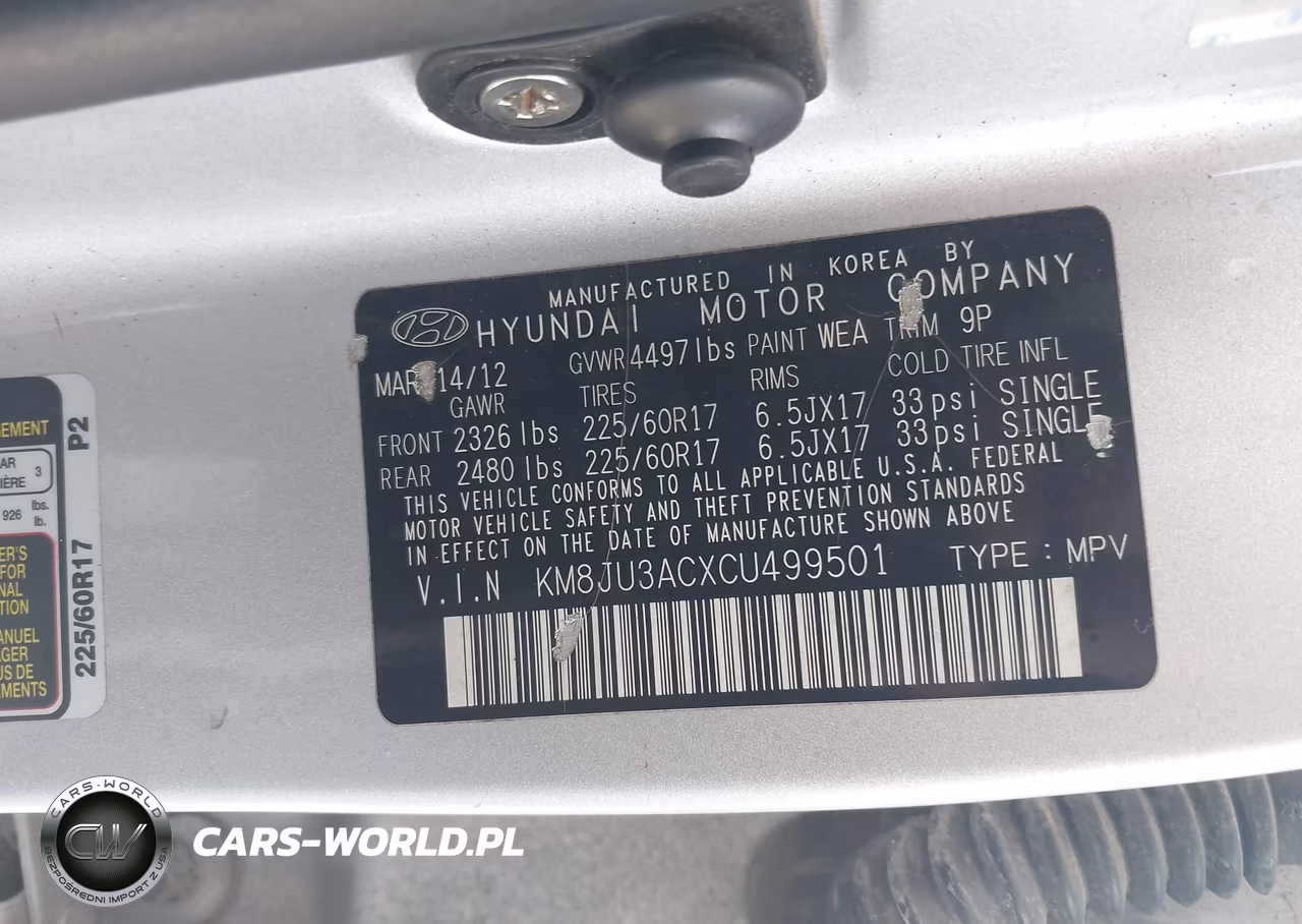 2012 Hyundai Tucson Gls VIN:KM8JU3ACXCU499501 - 9