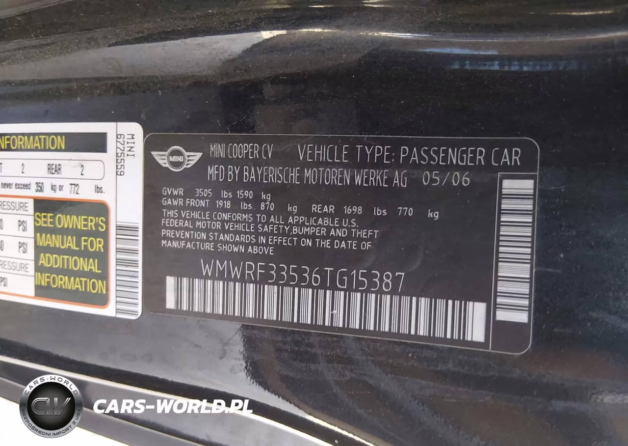 2006 Mini Cooper VIN:WMWRF33536TG15387 - 9