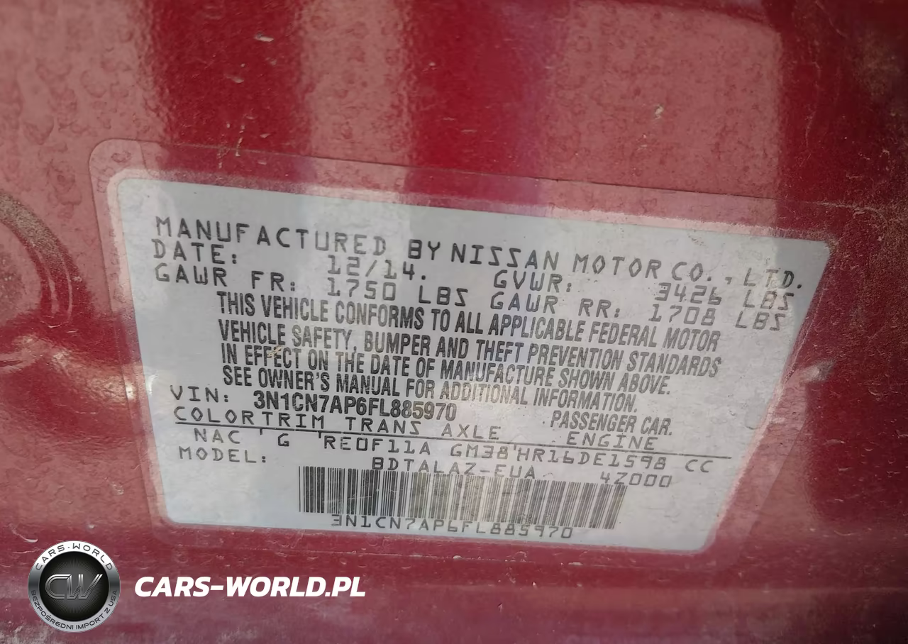 2015 Nissan Versa 1.6 S+ VIN:3N1CN7AP6FL885970 - 9