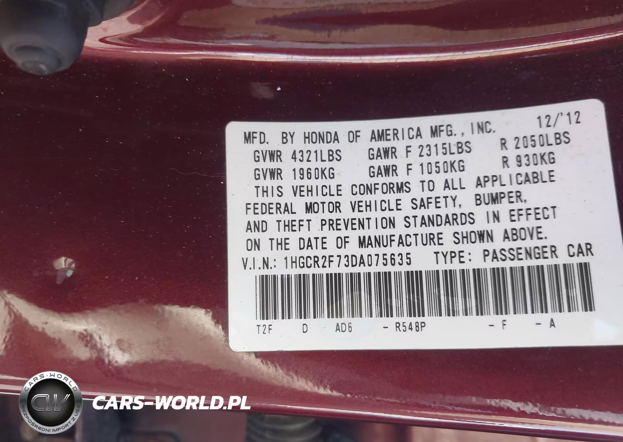 2013 Honda Accord Ex VIN:1HGCR2F73DA075635 - 9