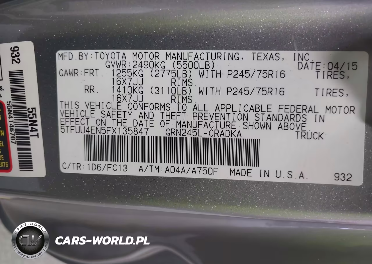 2015 Toyota Tacoma Base V6 VIN:5TFUU4EN5FX135847 - 9