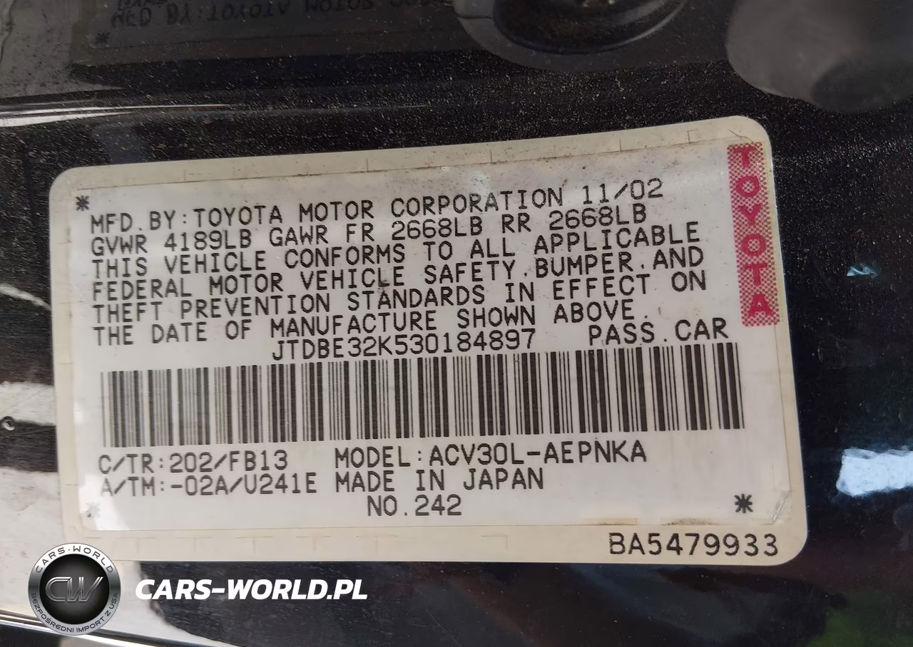 2003 Toyota Camry Le VIN:JTDBE32K530184897 - 9