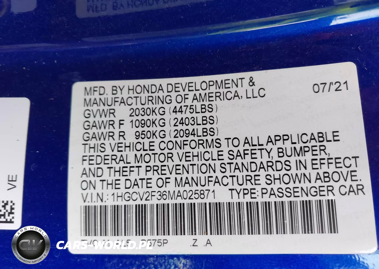 2021 Honda Accord Sport 2.0T VIN:1HGCV2F36MA025871 - 9