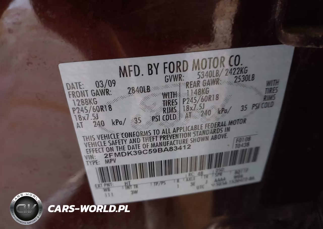 2009 Ford Edge Limited VIN:2FMDK39C59BA83412 - 9