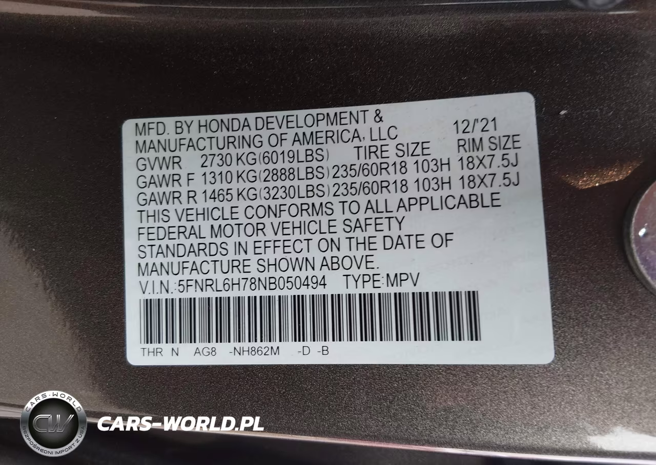 2022 Honda Odyssey Ex-L VIN:5FNRL6H78NB050494 - 9