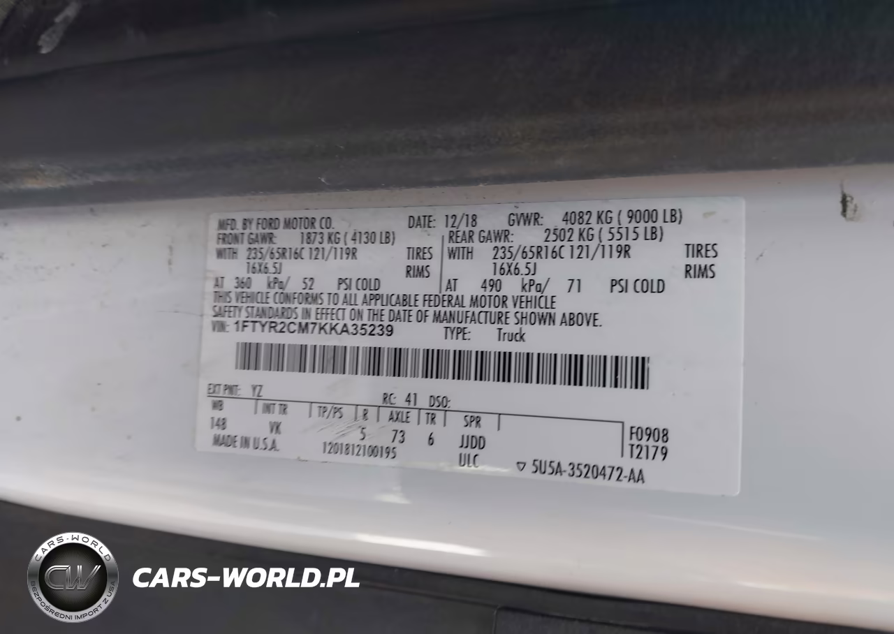 2019 Ford Transit-250 VIN:1FTYR2CM7KKA35239 - 9