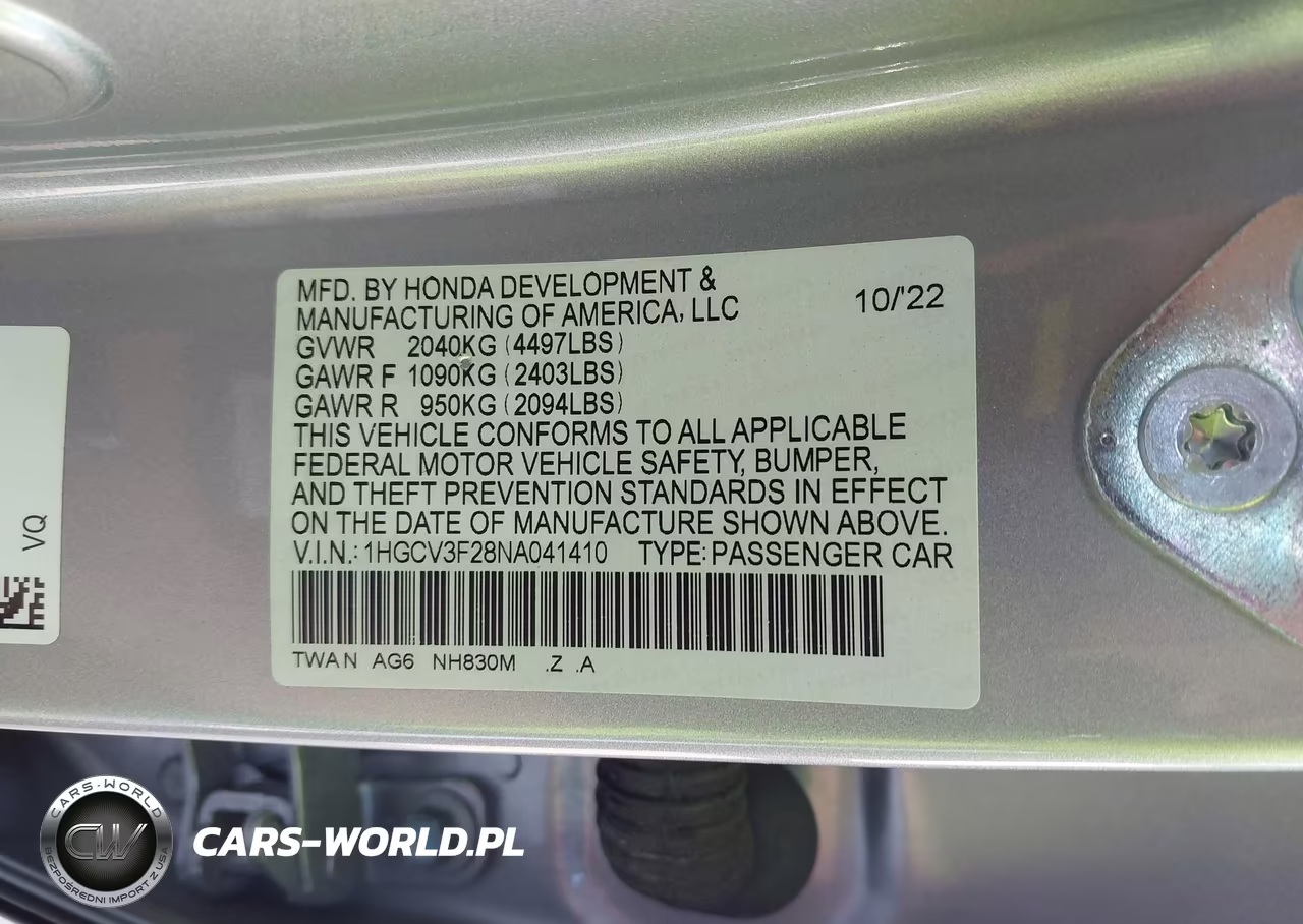 2022 Honda Accord Hybrid Sport VIN:1HGCV3F28NA041410 - 9