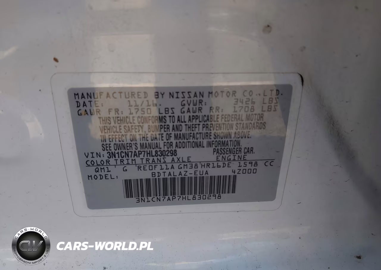 2017 Nissan Versa 1.6 S+ VIN:3N1CN7AP7HL830298 - 9