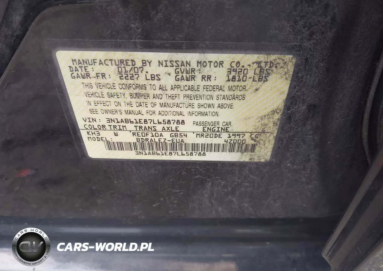 2007 Nissan Sentra 2.0S VIN:3N1AB61E87L658788 - 9