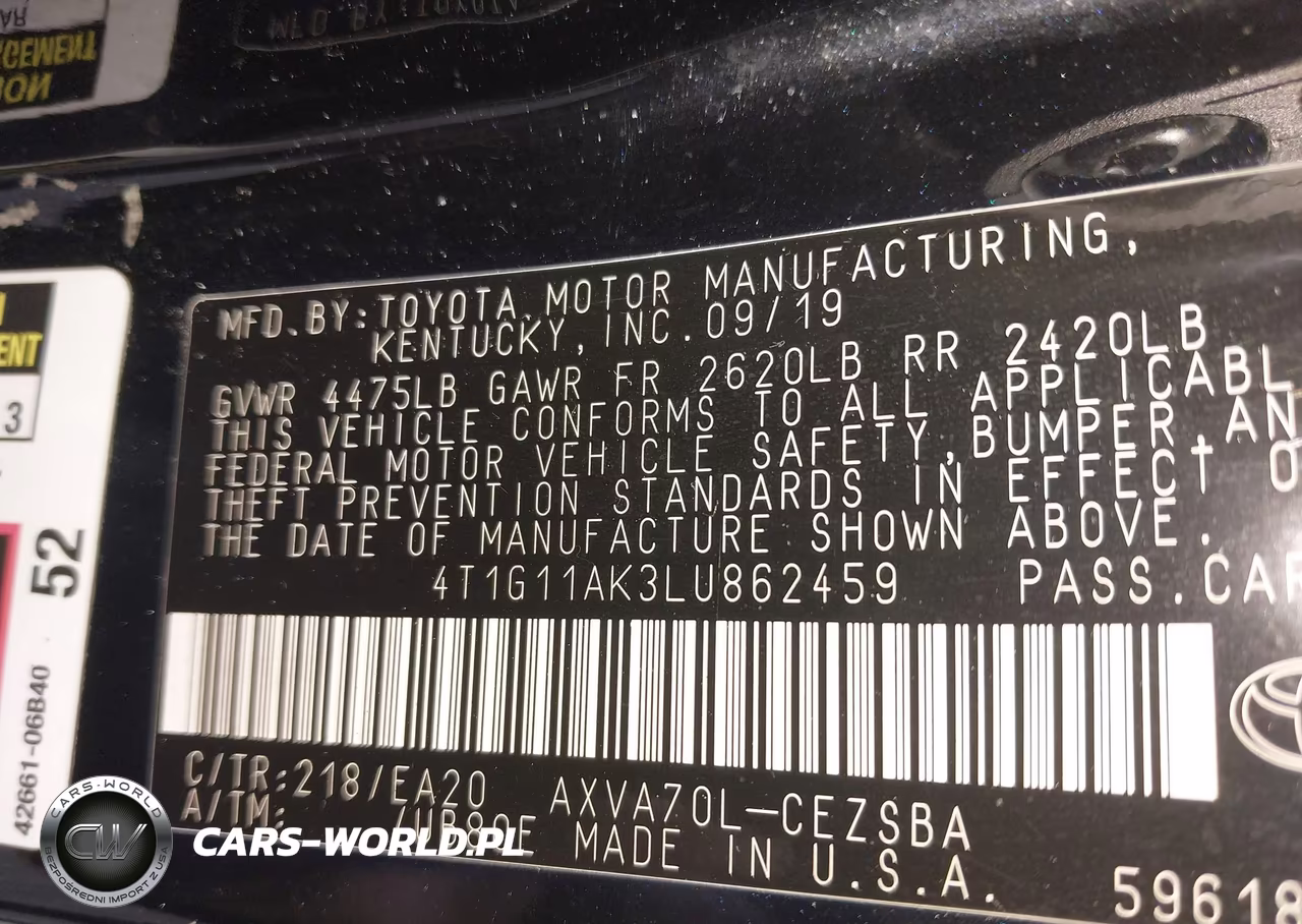 2020 Toyota Camry Se VIN:4T1G11AK3LU862459 - 9