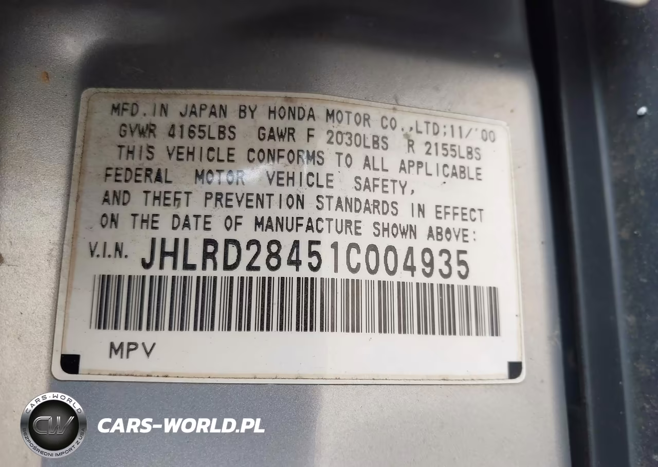 2001 Honda Cr-V Lx VIN:JHLRD28451C004935 - 9