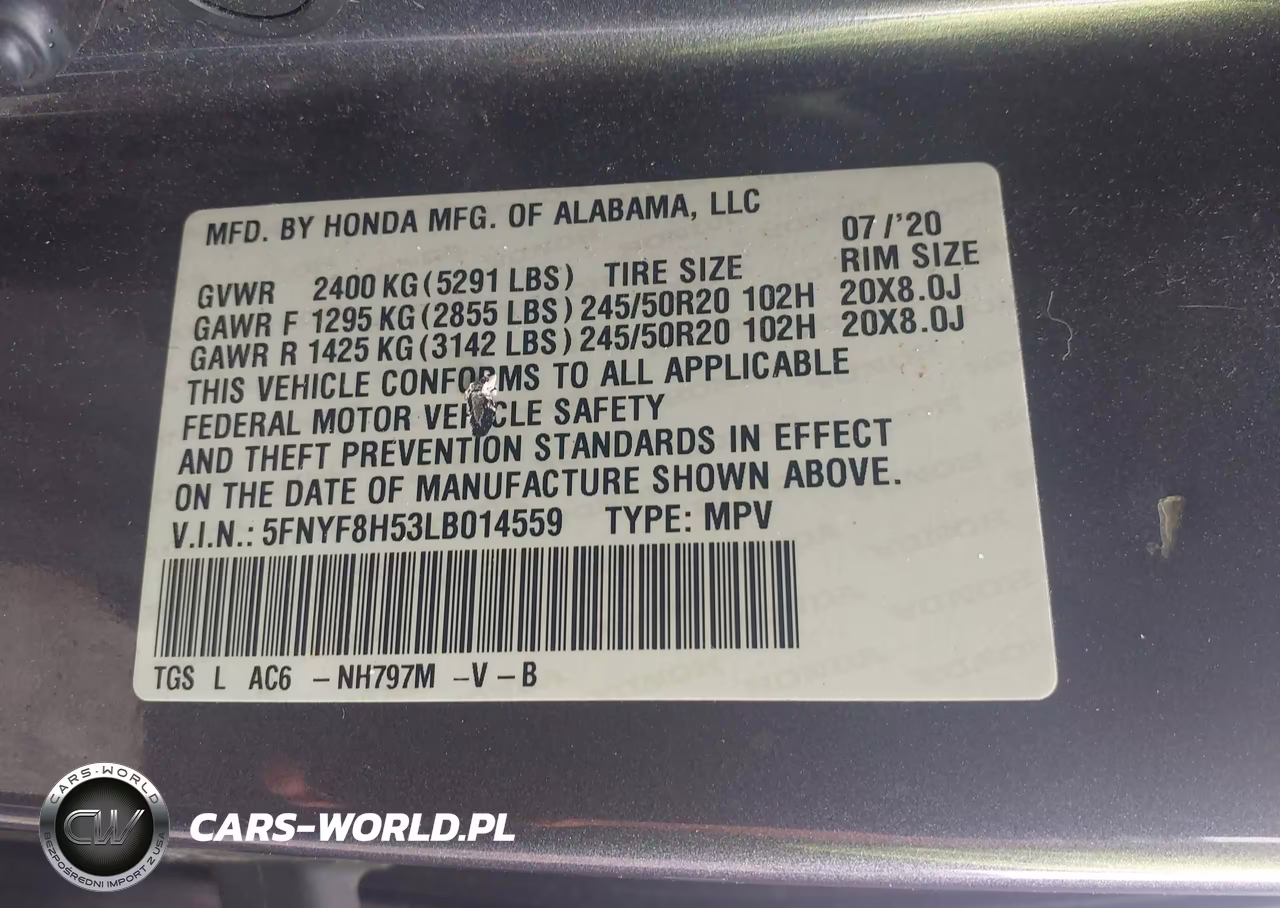2020 Honda Passport Awd Ex-L VIN:5FNYF8H53LB014559 - 9