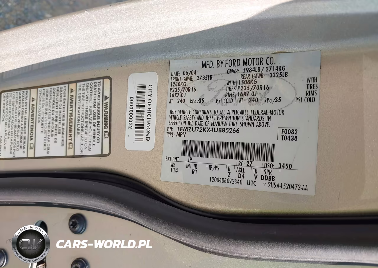 2004 Ford Explorer Xls VIN:1FMZU72KX4UB85266 - 9