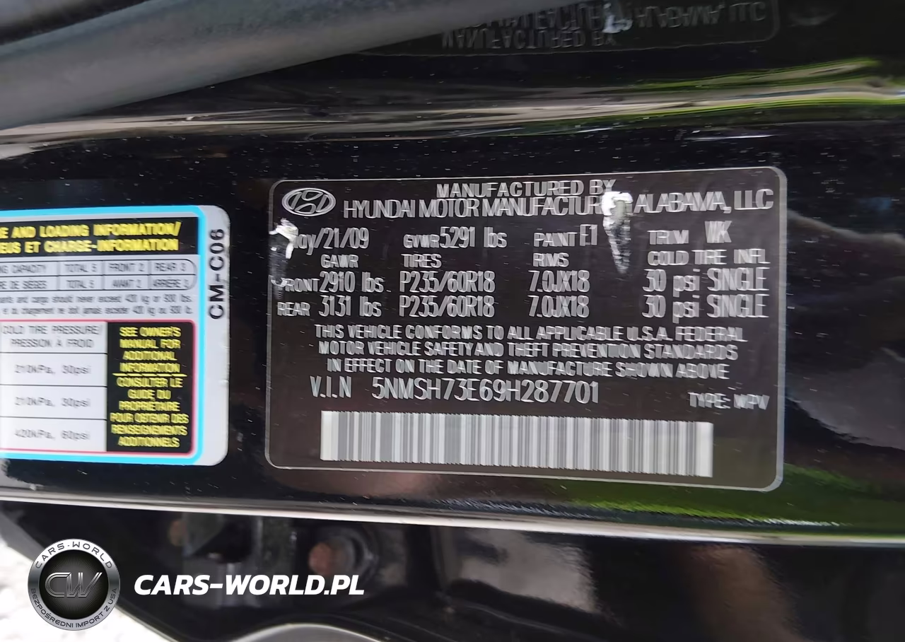2009 Hyundai Santa Fe Limited VIN:5NMSH73E69H287701 - 9