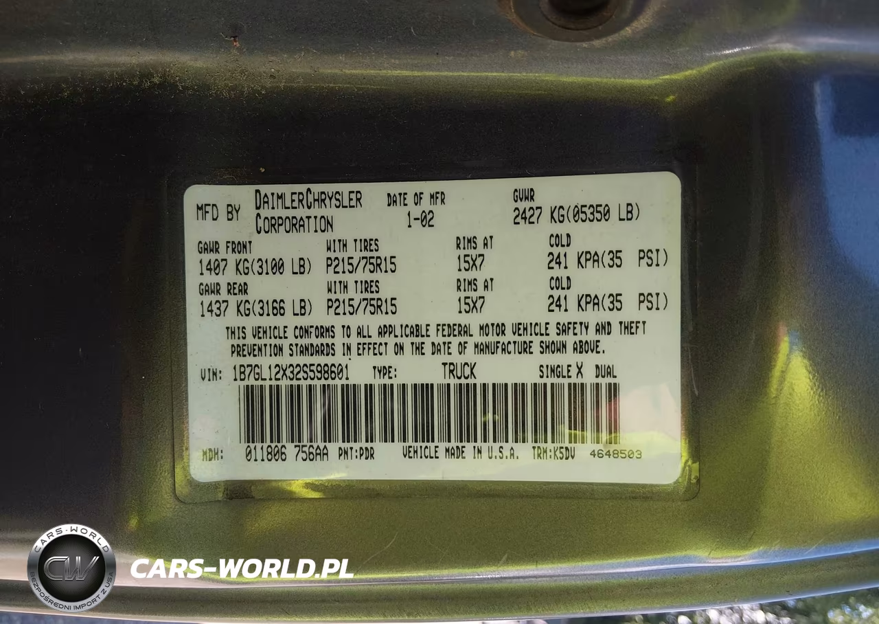 2002 Dodge Dakota VIN:1B7GL12X32S598601 - 9