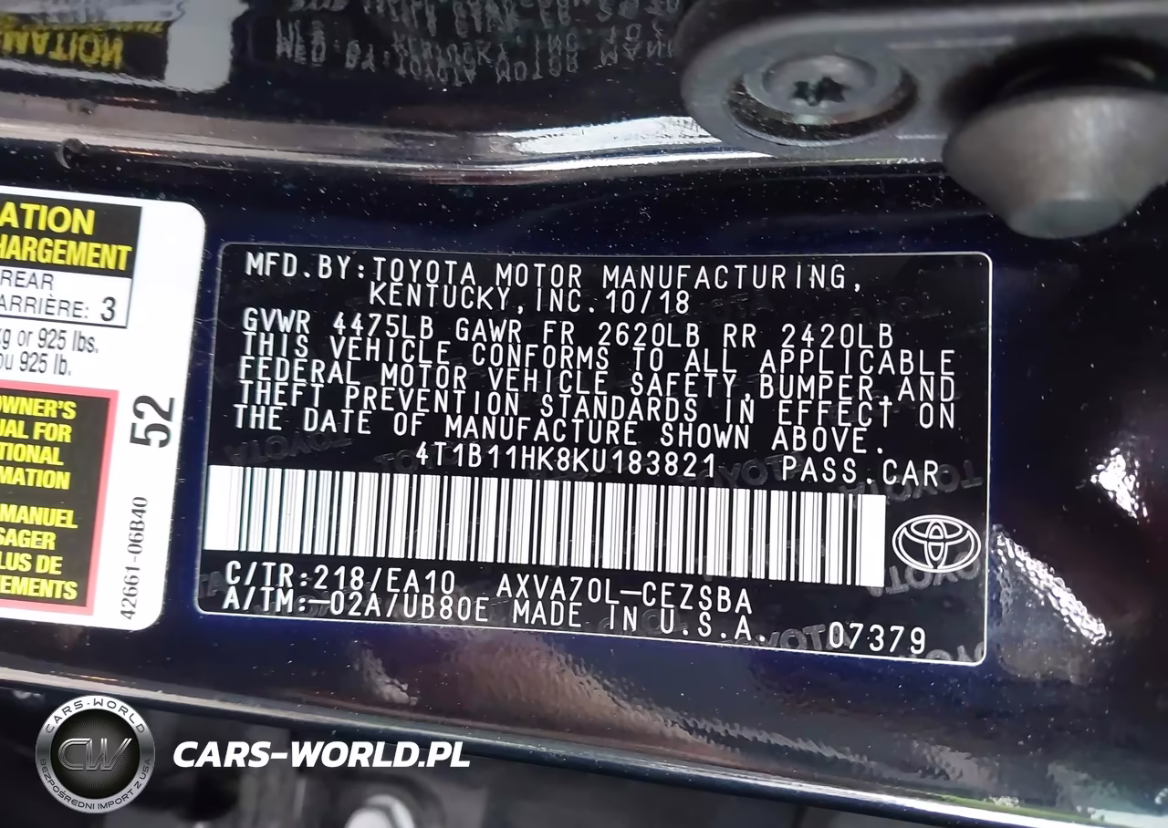 2019 Toyota Camry Se VIN:4T1B11HK8KU183821 - 9