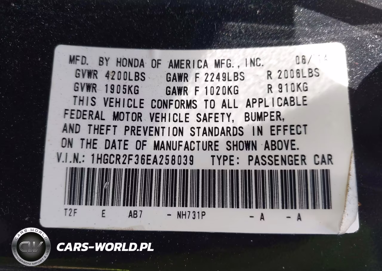 HONDA ACCORD LX VIN:1HGCR2F36EA258039 - 9