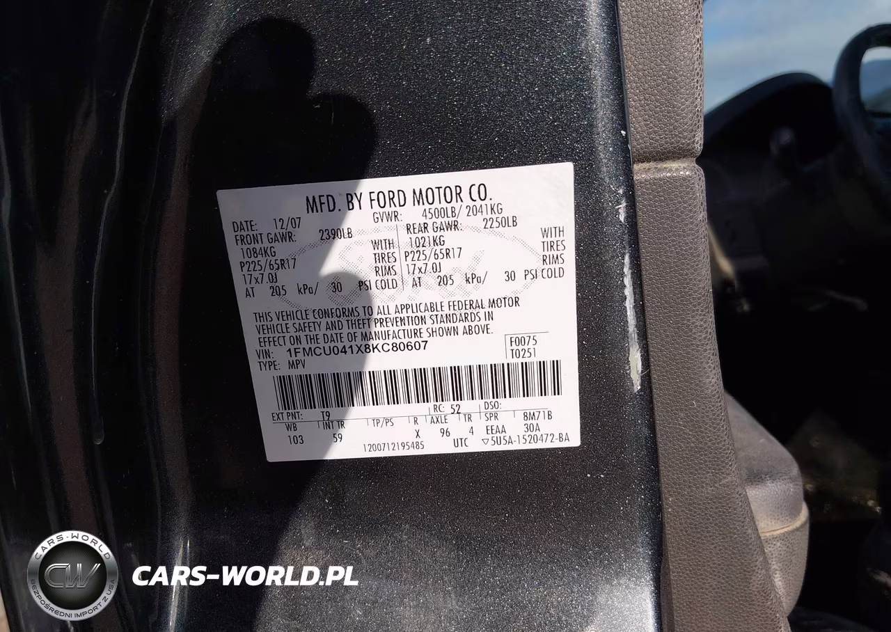 2008 Ford Escape Limited VIN:1FMCU041X8KC80607 - 9