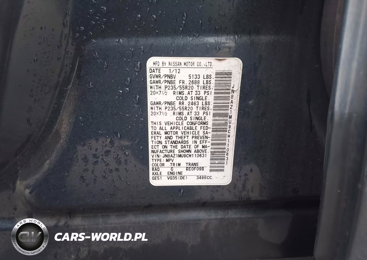 2012 Nissan Murano Le VIN:JN8AZ1MU9CW110631 - 9