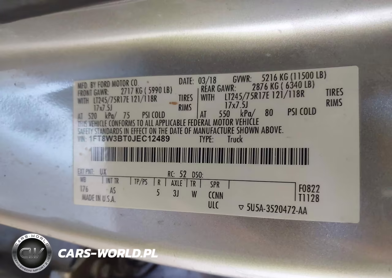 2018 Ford F-350 Xl VIN:1FT8W3BT0JEC12489 - 8