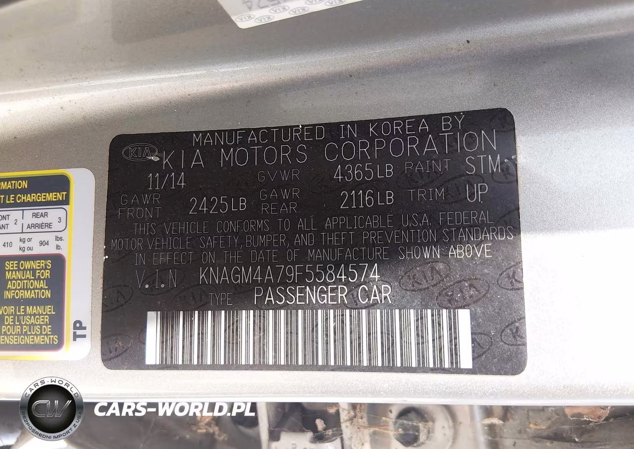 2015 Kia Optima Lx VIN:KNAGM4A79F5584574 - 9