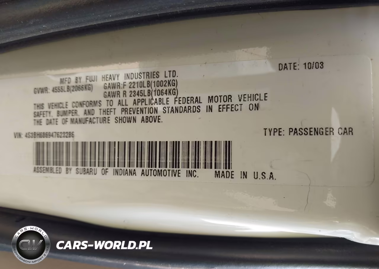 2004 Subaru Outback Limited VIN:4S3BH686947623286 - 9