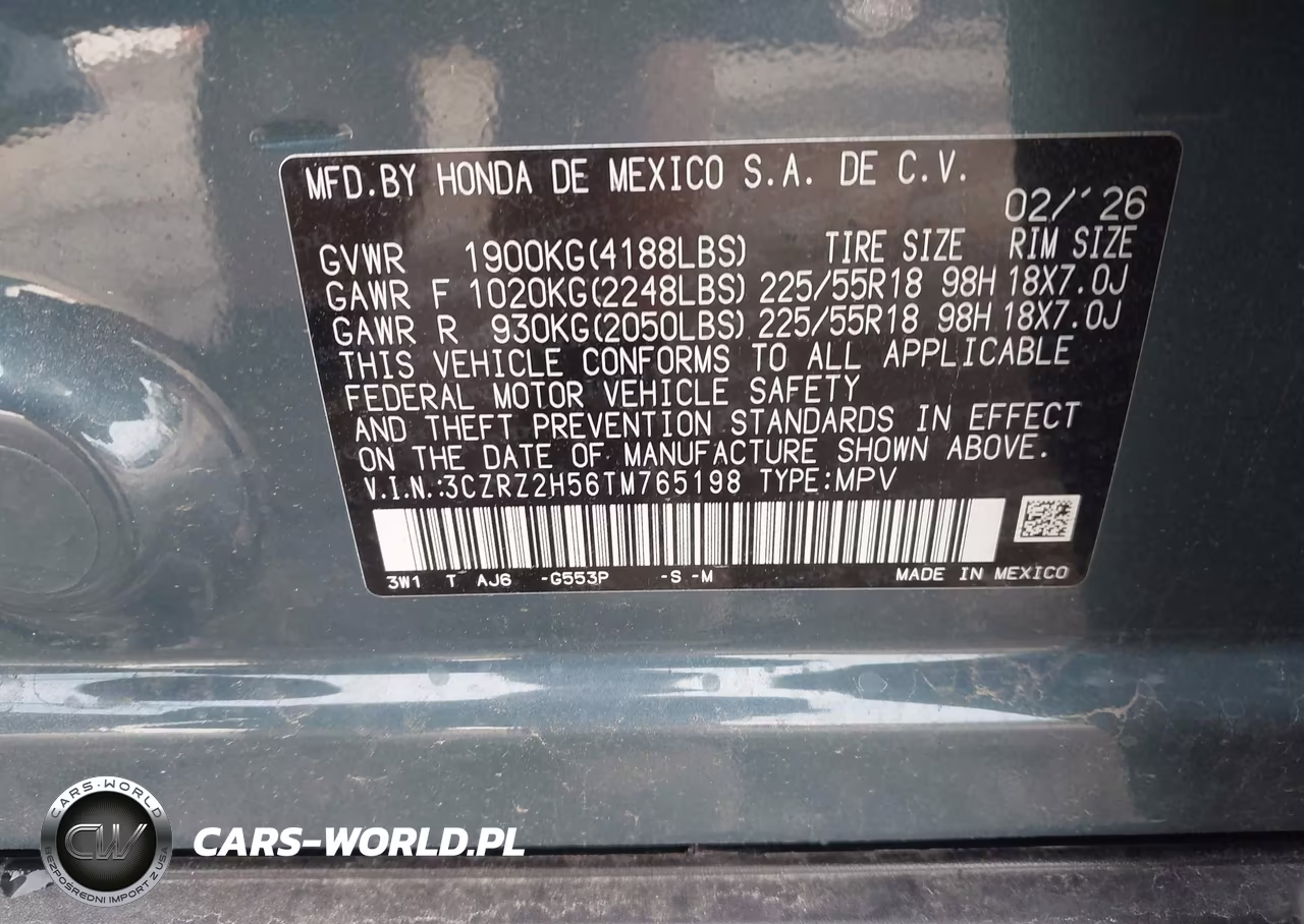 2026 Honda Hr-V Awd Sport VIN:3CZRZ2H56TM765198 - 9