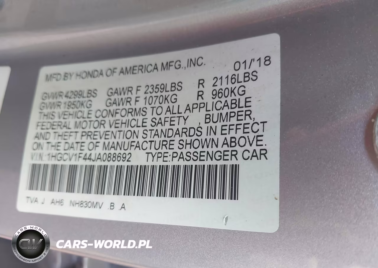 2018 Honda Accord Ex VIN:1HGCV1F44JA088692 - 9