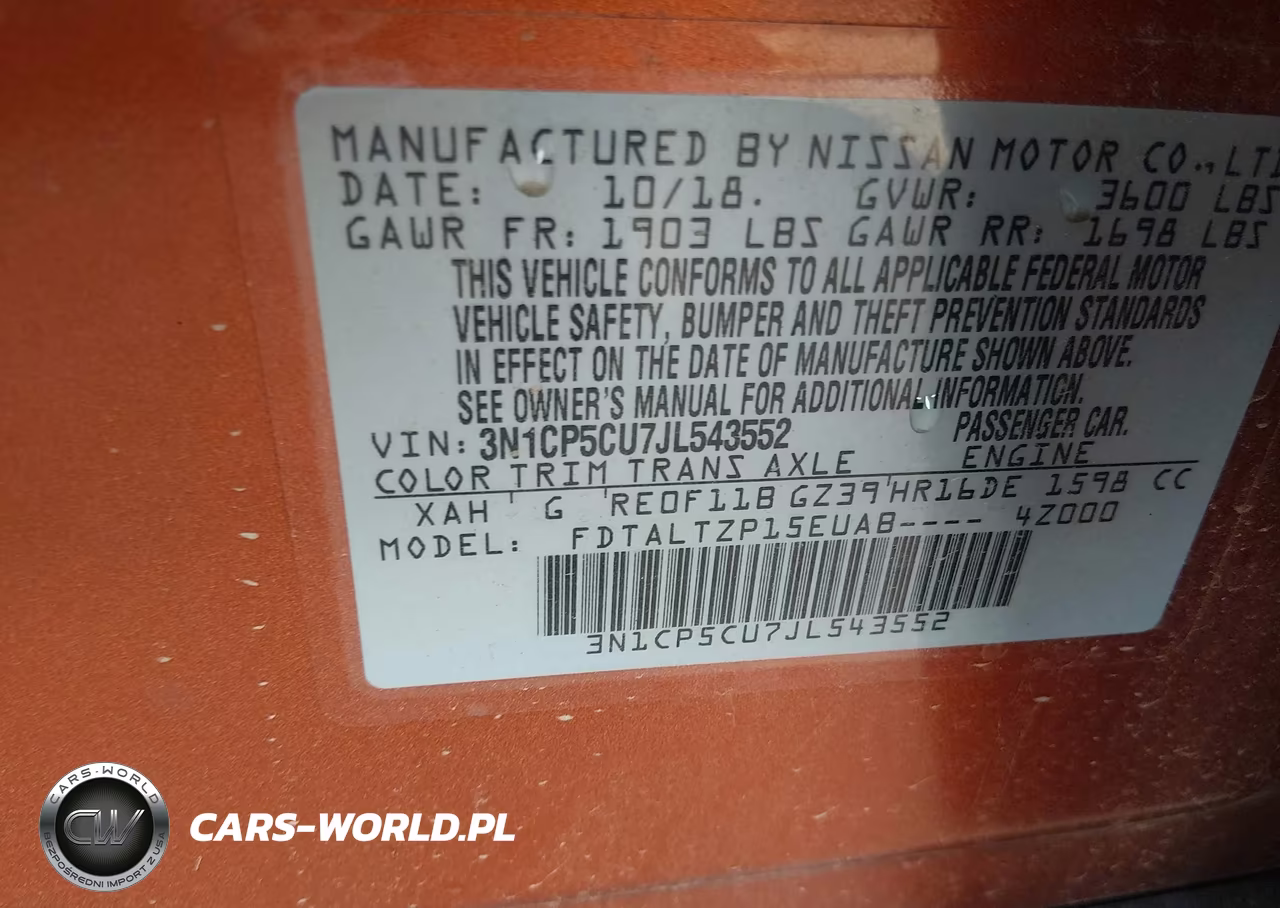 2018 Nissan Kicks Sr VIN:3N1CP5CU7JL543552 - 9