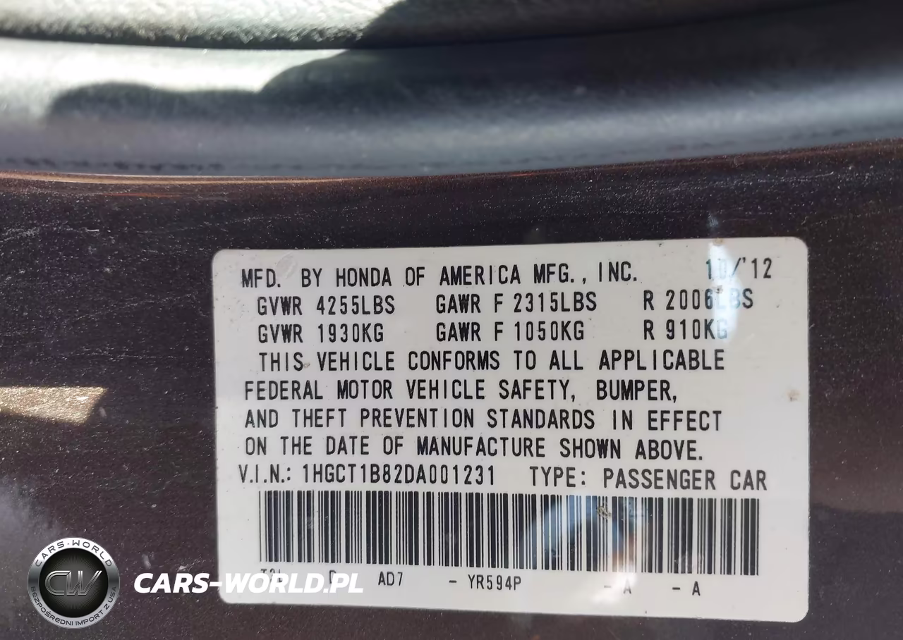 2013 Honda Accord Ex-L VIN:1HGCT1B82DA001231 - 9