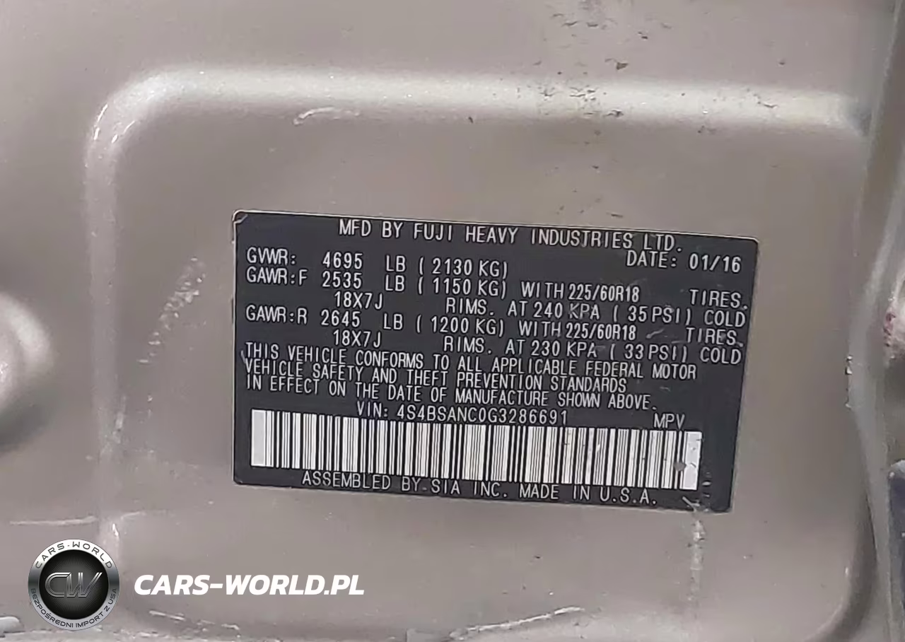 2016 Subaru Outback 2.5I Limited VIN:4S4BSANC0G3286691 - 9