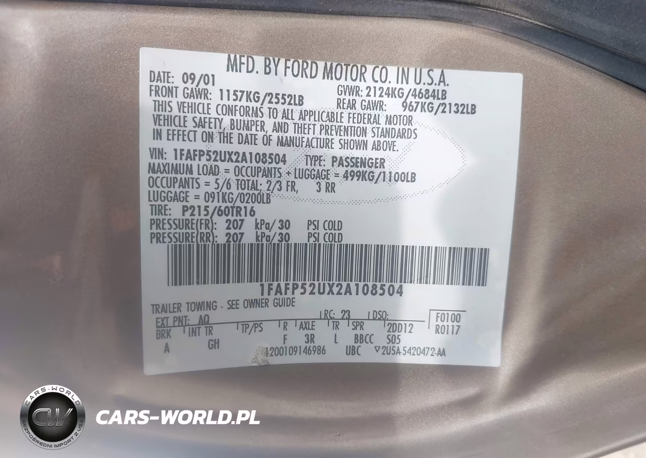 2002 Ford Taurus Lx Standard VIN:1FAFP52UX2A108504 - 9