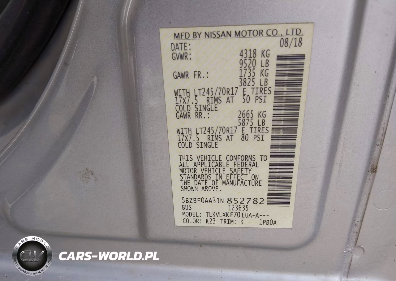 2018 Nissan Nv Passenger Nv3500 Hd Sv V6 VIN:5BZBF0AA3JN852782 - 9
