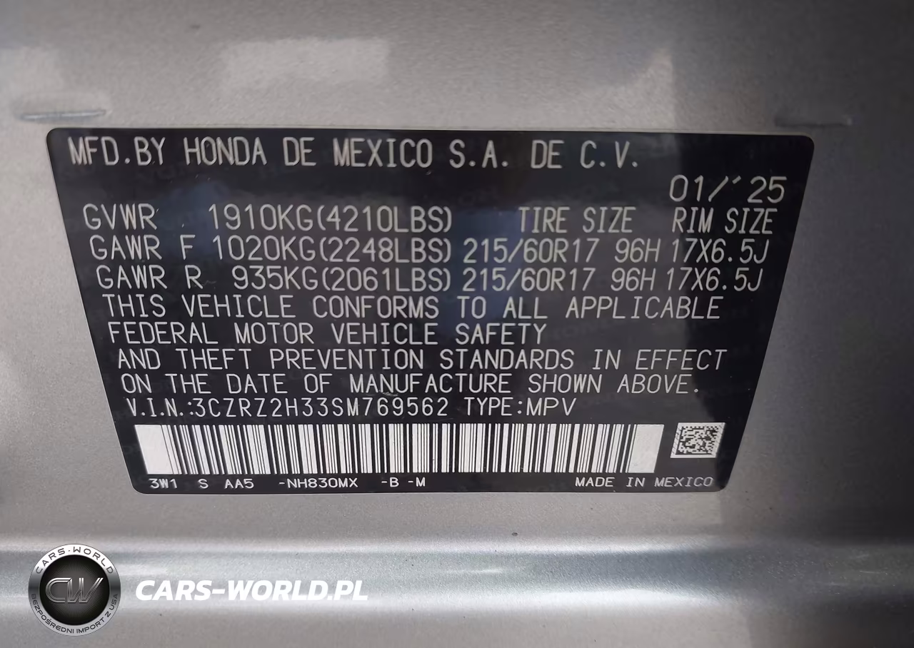 2025 Honda Hr-V Awd Lx VIN:3CZRZ2H33SM769562 - 9