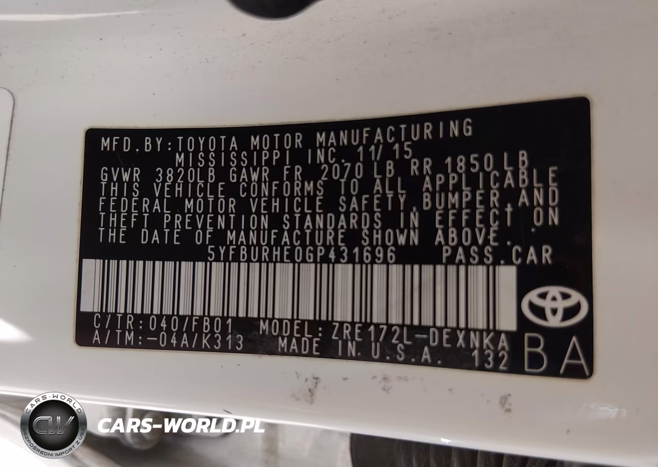2016 Toyota Corolla L VIN:5YFBURHE0GP431696 - 9