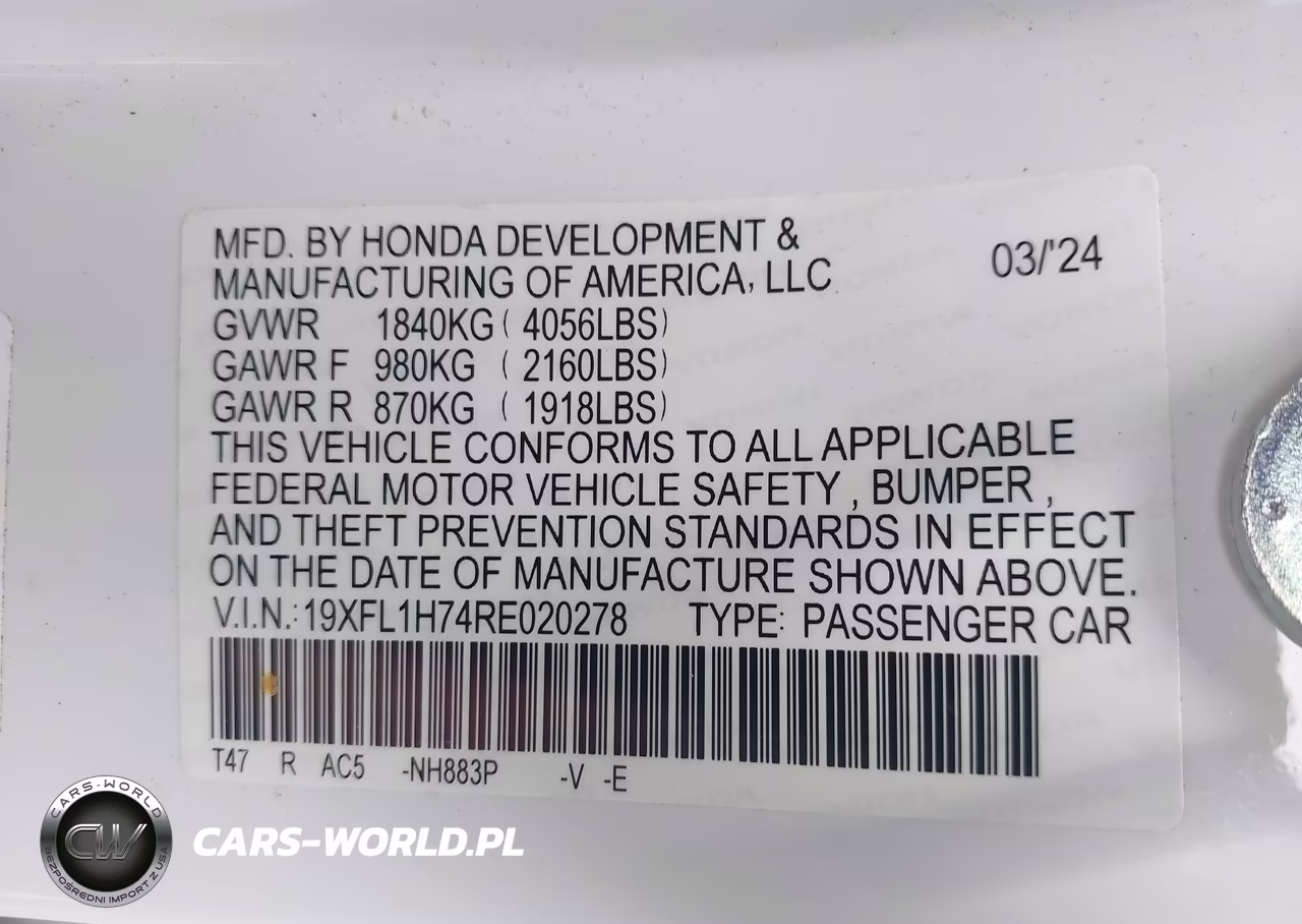 2024 Honda Civic Ex-L VIN:19XFL1H74RE020278 - 9