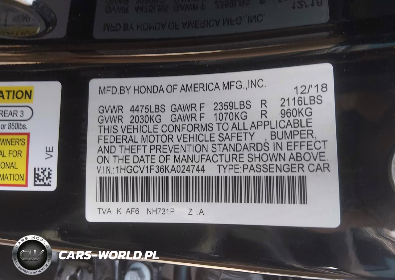 2019 Honda Accord Sport VIN:1HGCV1F36KA024744 - 9