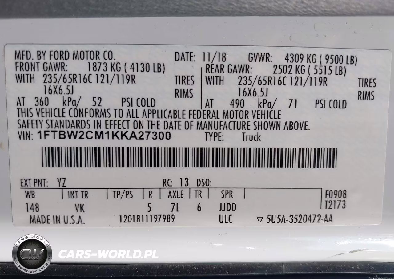 2019 Ford Transit-350 VIN:1FTBW2CM1KKA27300 - 9