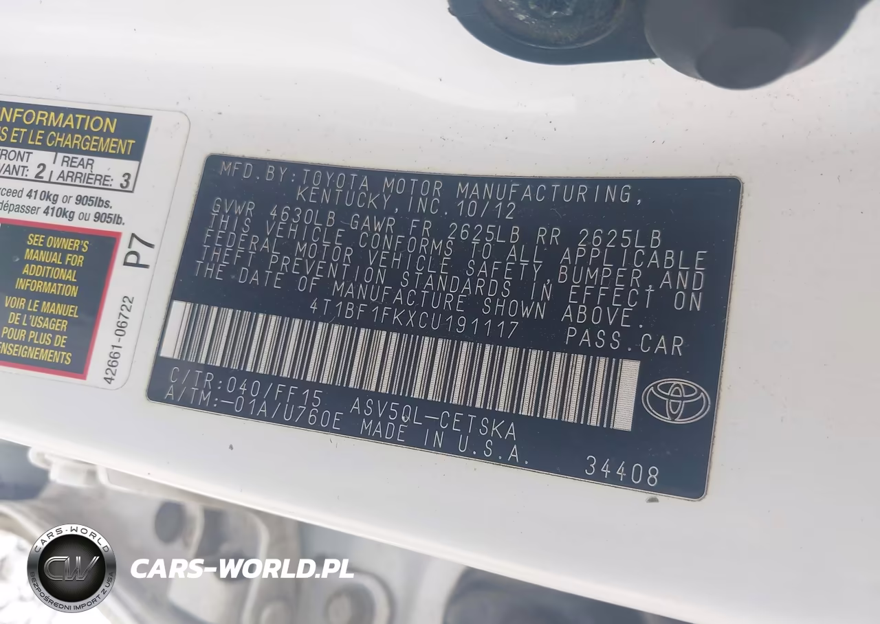 2012 Toyota Camry Se VIN:4T1BF1FKXCU191117 - 9