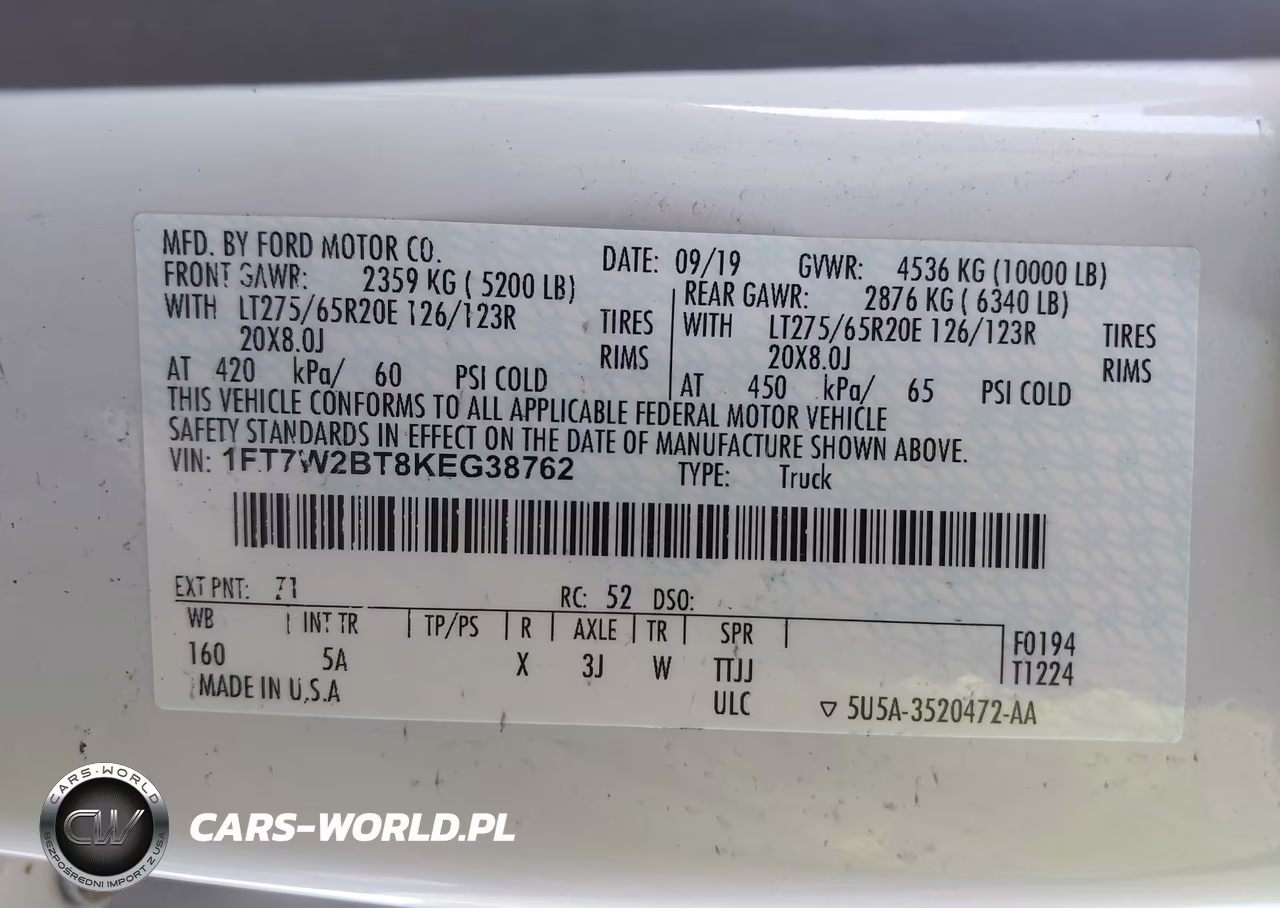 2019 Ford F-250 Lariat VIN:1FT7W2BT8KEG38762 - 9