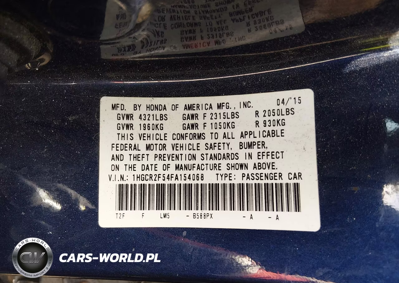 2015 Honda Accord Sport VIN:1HGCR2F54FA154068 - 9