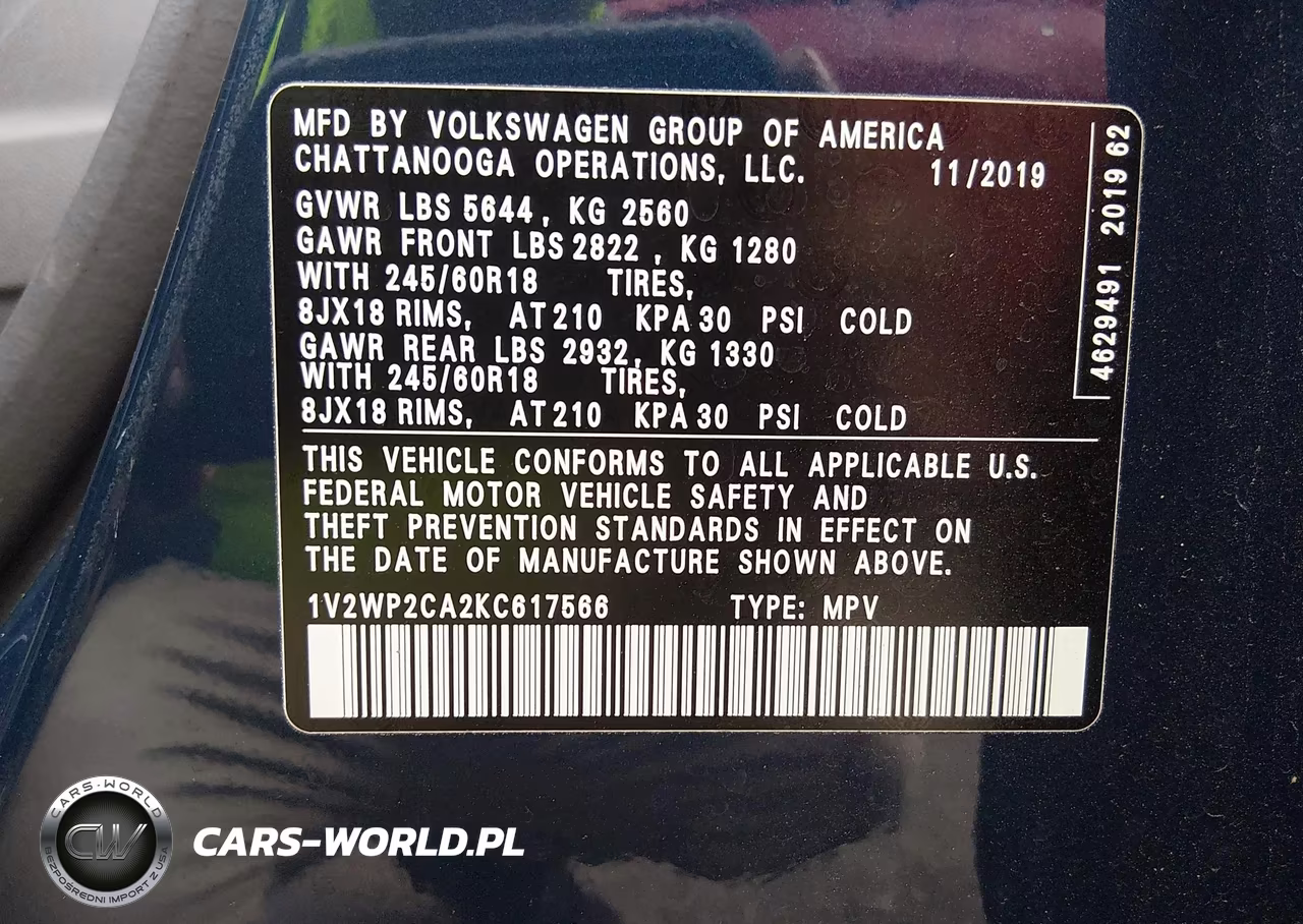2019 Volkswagen Atlas 2.0T Se W-Technology VIN:1V2WP2CA2KC617566 - 9