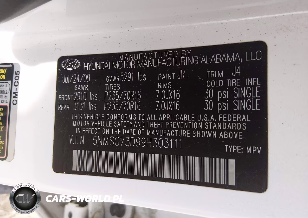 2009 Hyundai Santa Fe Gls VIN:5NMSG73D99H303111 - 9