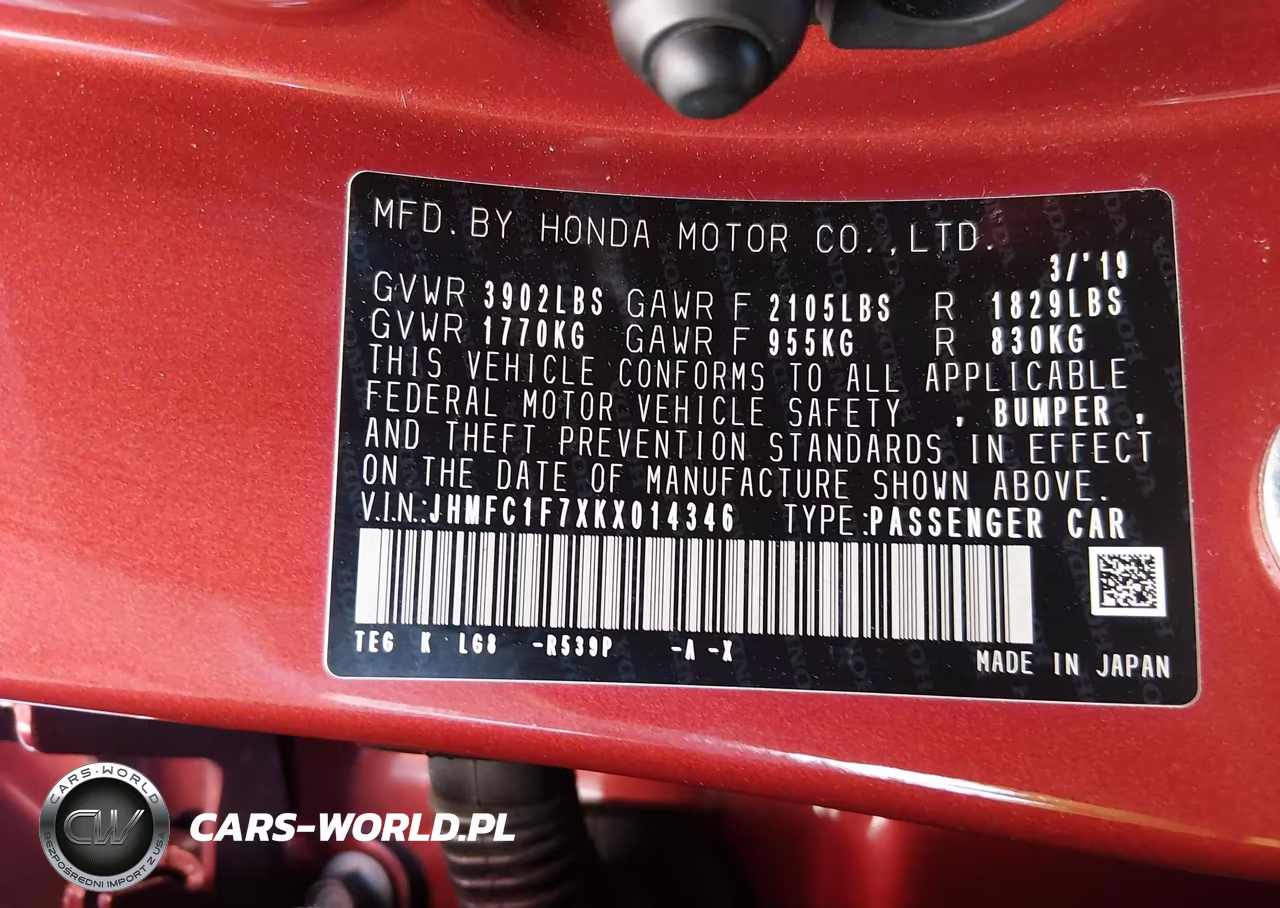 2019 Honda Civic Ex-L VIN:JHMFC1F7XKX014346 - 9