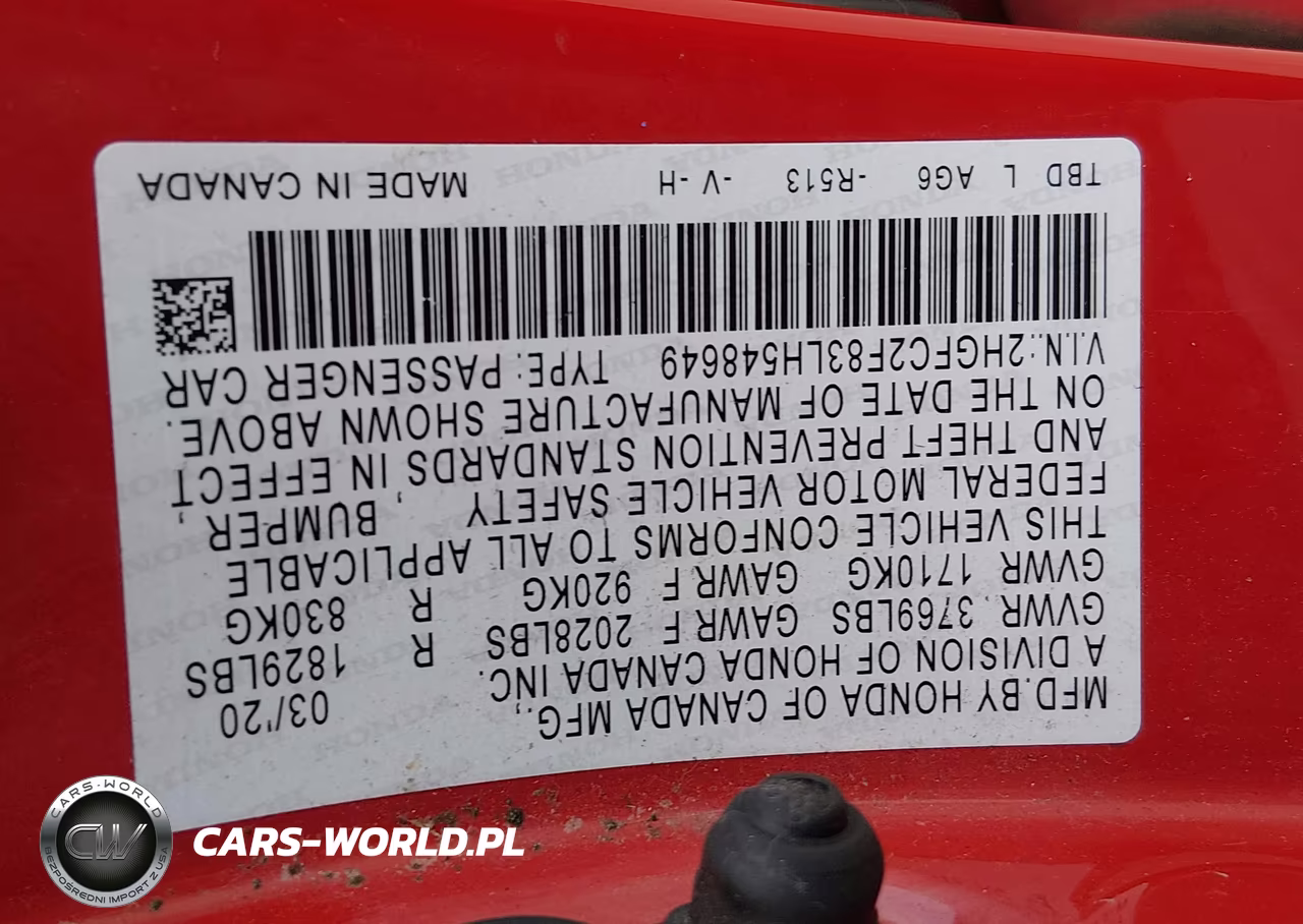 2020 Honda Civic Sport VIN:2HGFC2F83LH548649 - 9