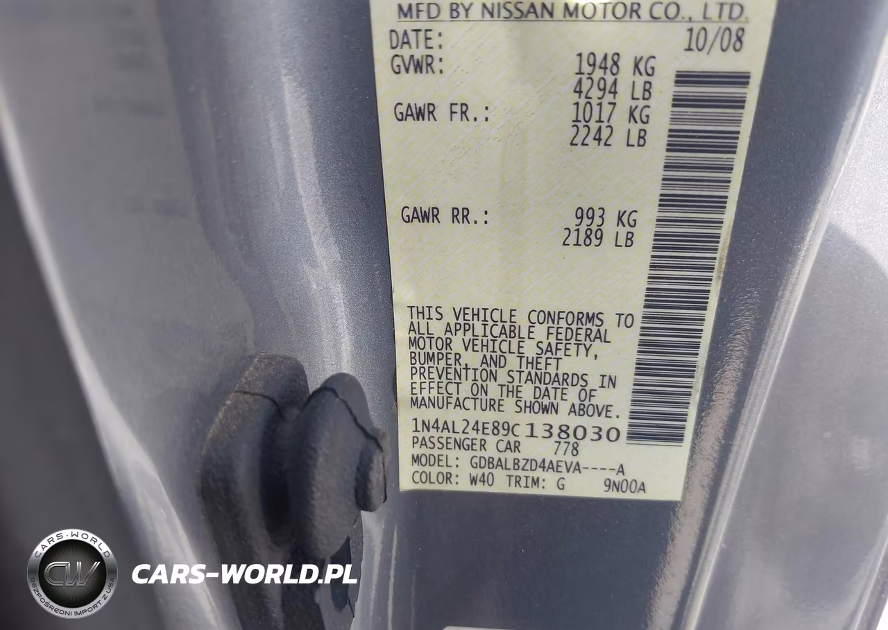 2009 Nissan Altima 2.5S VIN:IN4AL24E89C138030 - 9